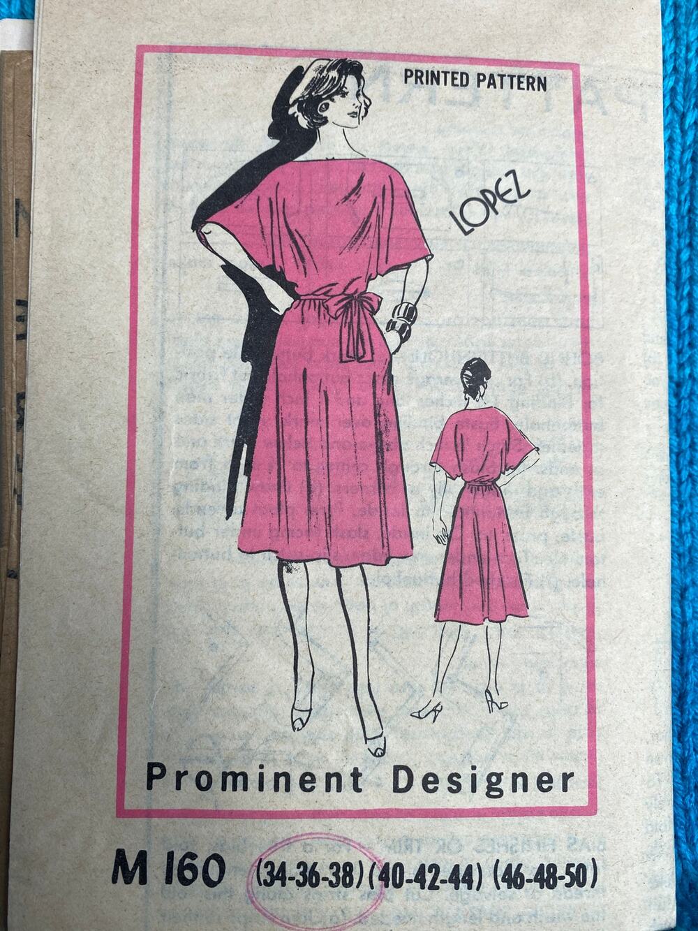 Prominent Designer M 160 Sewing pattern Dress flutter sleeve 1970s size 34 36 38